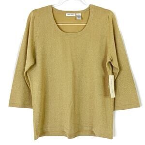Laura Ashley | Sweater Womens Large Metallic Gold 3/4 Sleeve Scoop Neck NWT